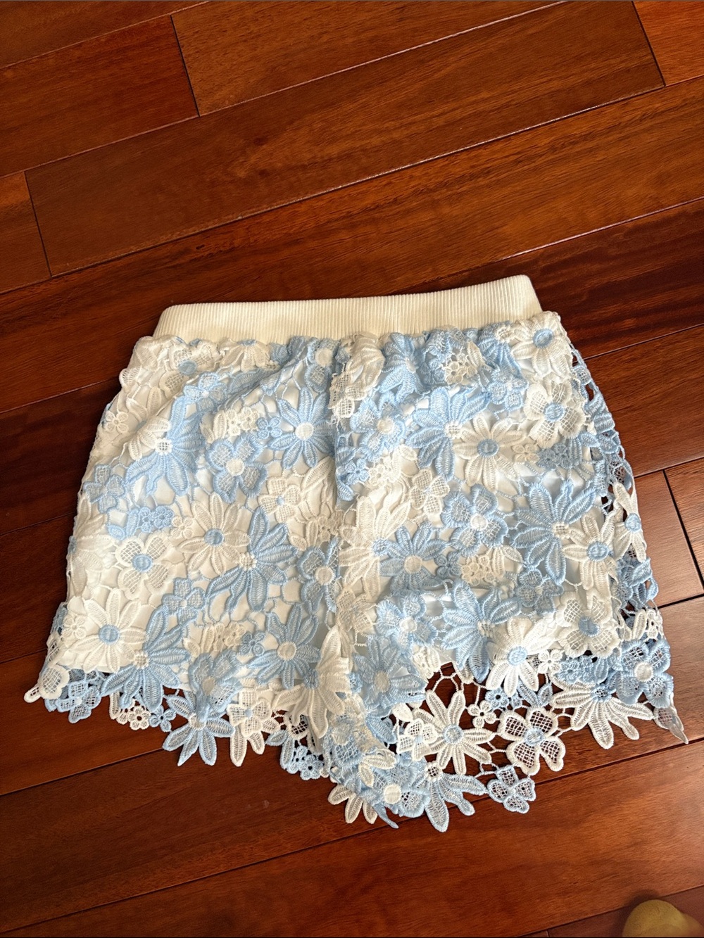 Lace Floral Crochet Skort in Cream and Light Blue